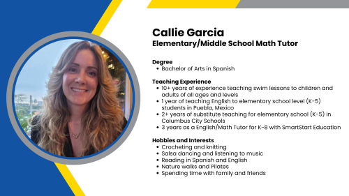 Headshot and written bio of a SmartStart high-impact tutor.