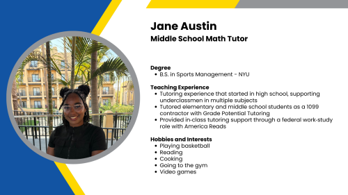 Image showing a SmartStart Education high-impact tutor with their headshot and short written bio.