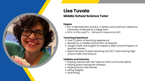 Image showing a SmartStart Education high-dosage tutor with their headshot and short written bio.