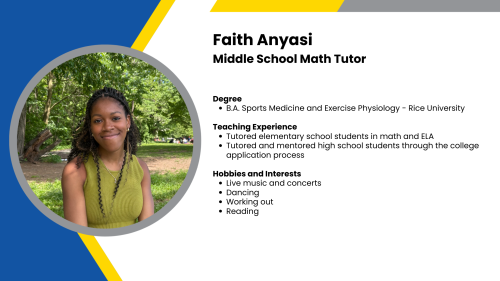 Image showing a SmartStart Education high-impact tutor with their headshot and short written bio.