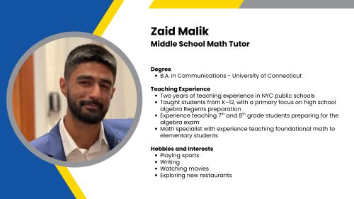 Image showing a SmartStart Education high-impact tutor with their headshot and a short written bio.