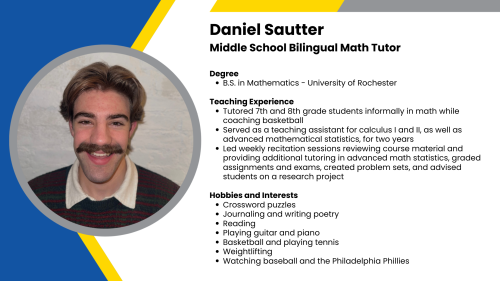 Image showing a SmartStart Education high-impact tutor with their headshot and short written bio.