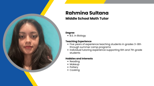 Image showing a SmartStart Education high-impact tutor with their headshot and short written bio.