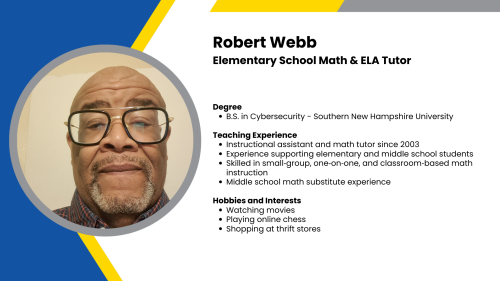 Image showing a SmartStart Education high-dosage tutor with their headshot and short written bio.