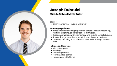 Image showing a SmartStart Education high-impact tutor with their headshot and short written bio.