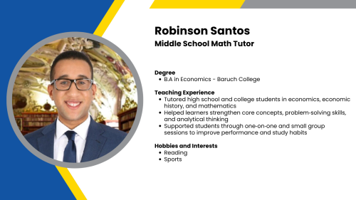 Image showing a SmartStart Education high-impact tutor with their headshot and short written bio.