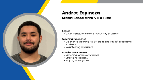 Image showing a SmartStart Education high-impact tutor with their headshot and short written bio.