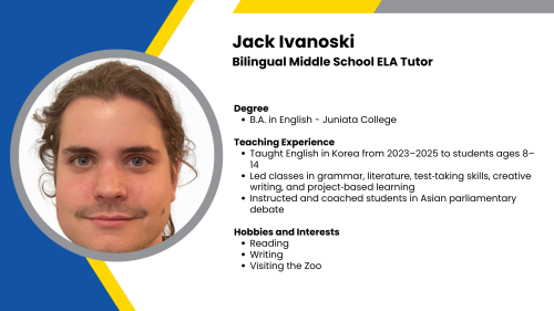 Image showing a SmartStart Education high-impact tutor with their headshot and short written bio.