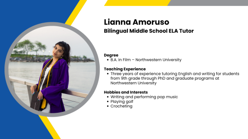 Image showing a SmartStart Education high-impact tutor with their headshot and short written bio.