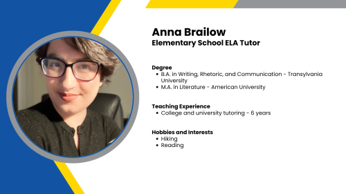 Image showing a SmartStart Education high-dosage tutor with their headshot and short written bio.