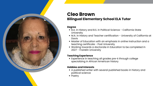 Image showing a SmartStart Education high-impact tutor with their headshot and a short written bio.