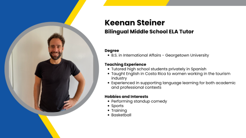 Image showing a SmartStart Education high-impact tutor with their headshot and a short written bio.