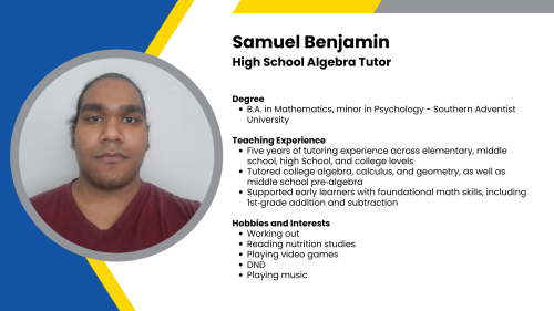 Image showing a SmartStart Education high-dosage tutor with their headshot and a short written bio.