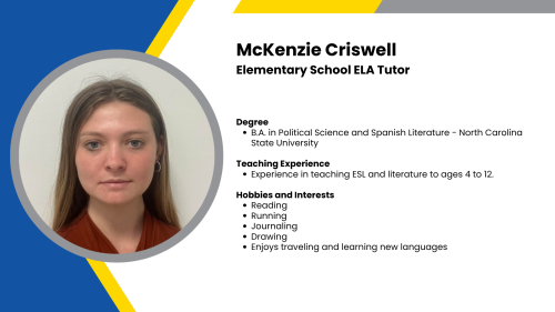 Image showing a SmartStart Education high-impact tutor with their headshot and a short written bio.