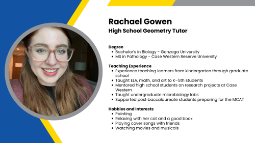 Image showing a SmartStart Education high-dosage tutor with their headshot and a short written bio.
