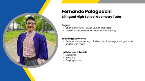 Image showing a SmartStart Education high-impact tutor with their headshot and a short written bio.