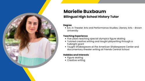 Image showing a SmartStart Education high-impact tutor with their headshot and a short written bio.