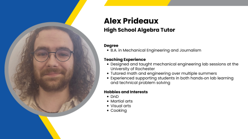 Image showing a SmartStart Education high-impact tutor with their headshot and a short written bio.
