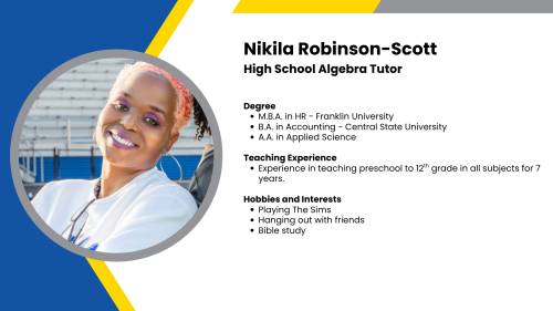 Image showing a SmartStart Education high-dosage tutor with their headshot and short written bio.