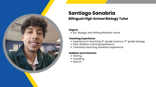 Image showing a SmartStart Education high-impact tutor with their headshot and short written bio.