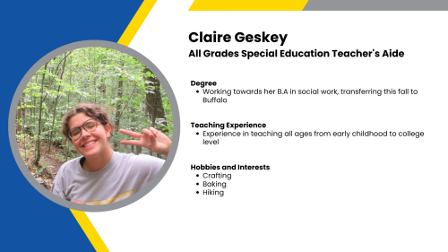 Image showing a SmartStart Education special education teacher’s aide with their headshot and short written bio.