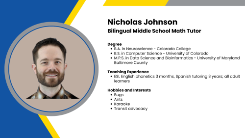 Image showing a SmartStart Education High-Dosage math tutor with their headshot and short written bio.
