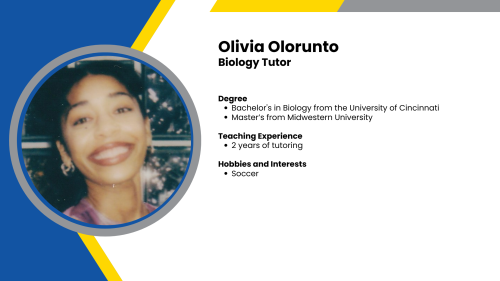 Headshot and written bio of a SmartStart Biology tutor.