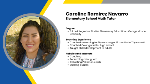 Image showing a SmartStart Education High-Dosage math tutor with their headshot and short written bio.