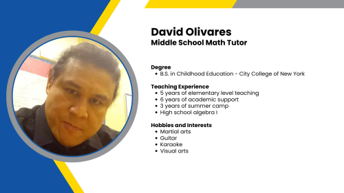 Image showing a SmartStart Education High-Dosage math tutor with their headshot and short written bio.