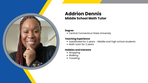 Image showing a SmartStart Education High-Dosage math tutor with their headshot and short written bio.