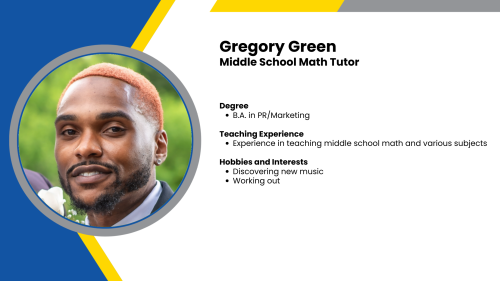 Image showing a SmartStart Education High-Dosage math tutor with their headshot and short written bio.