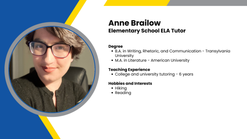 Image showing a SmartStart Education High-Dosage ELA tutor with their headshot and short written bio.