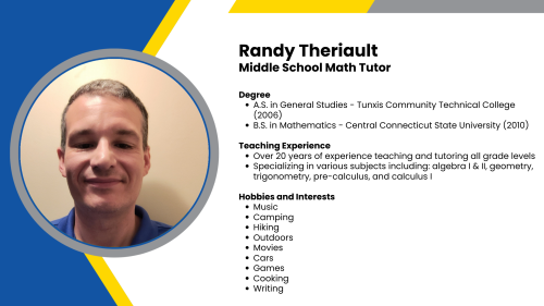 Image showing a SmartStart Education High-Dosage math tutor with their headshot and short written bio.