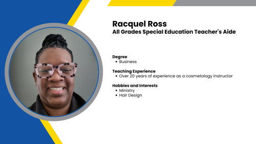 Image showing a SmartStart Education special education teacher’s aide with their headshot and short written bio.