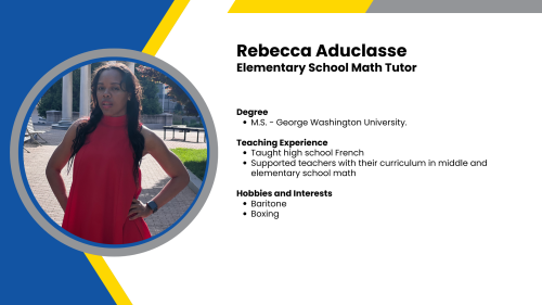 Headshot and written bio of a SmartStart Elementary School High-Dosage ELA Tutor.