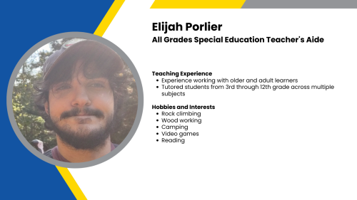 Image showing a SmartStart Education special education teacher’s aide with their headshot and short written bio.