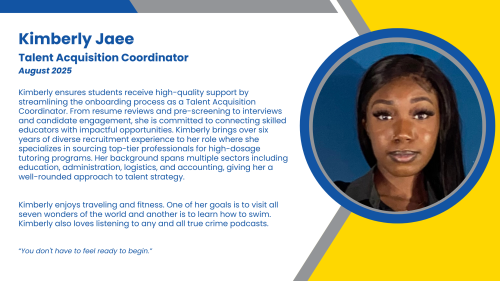 Headshot and written bio of employee who hires math intervention and reading intervention high-dosage tutors.