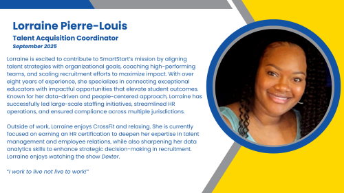 Headshot and written bio of employee who hires math intervention high-impact tutors.