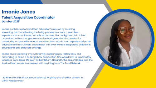 Headshot and written bio of employee who recruits high-dosage tutors and school teachers and administrators.