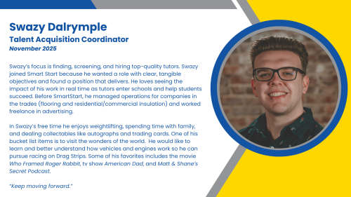 Headshot and written bio of employee who recruits in-person high-impact tutors and school staff for all subjects.