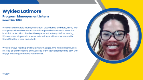 Headshot and written bio of employee who overseeing attendance and data of high-dosage and high-impact tutoring programs.