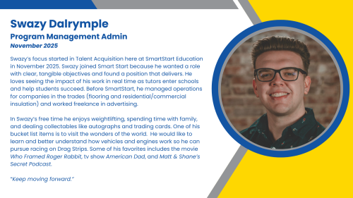 Headshot and written bio of an employee who supports administrative efforts of high-dosage tutoring and staffing programs in schools.