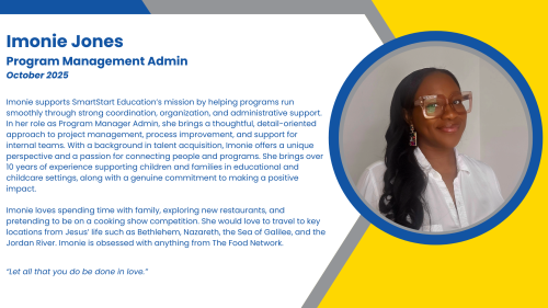 Headshot and written bio of an employee who supports organizational administration of high-impact tutoring and long-term staffing programs in schools.