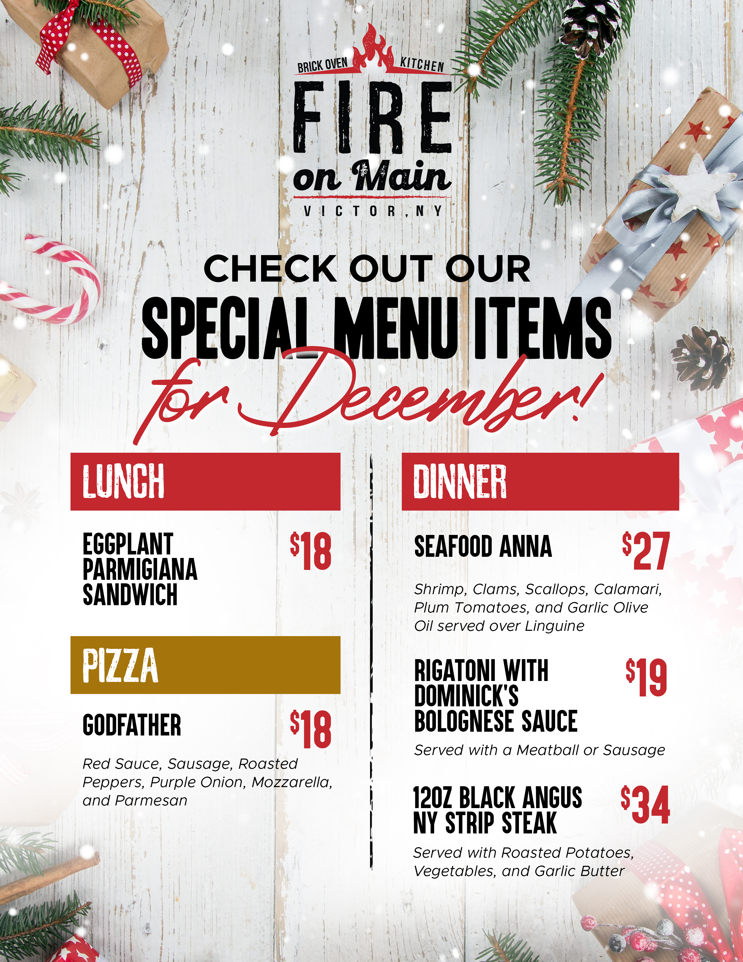 lunch dinner pizza and dessert specials