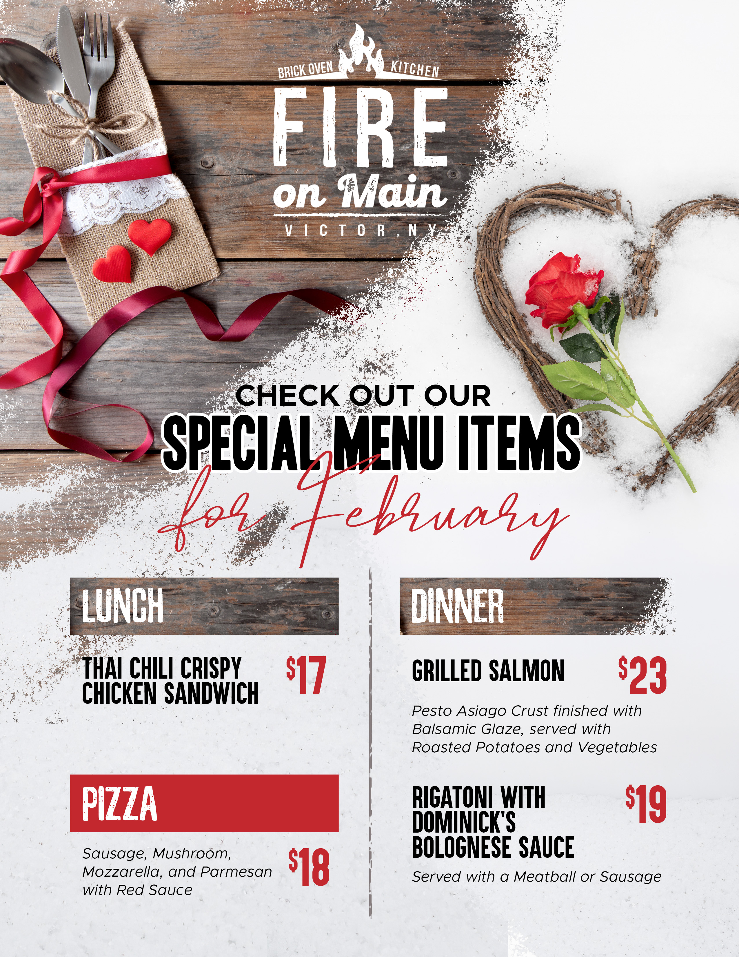 lunch dinner pizza and dessert specials