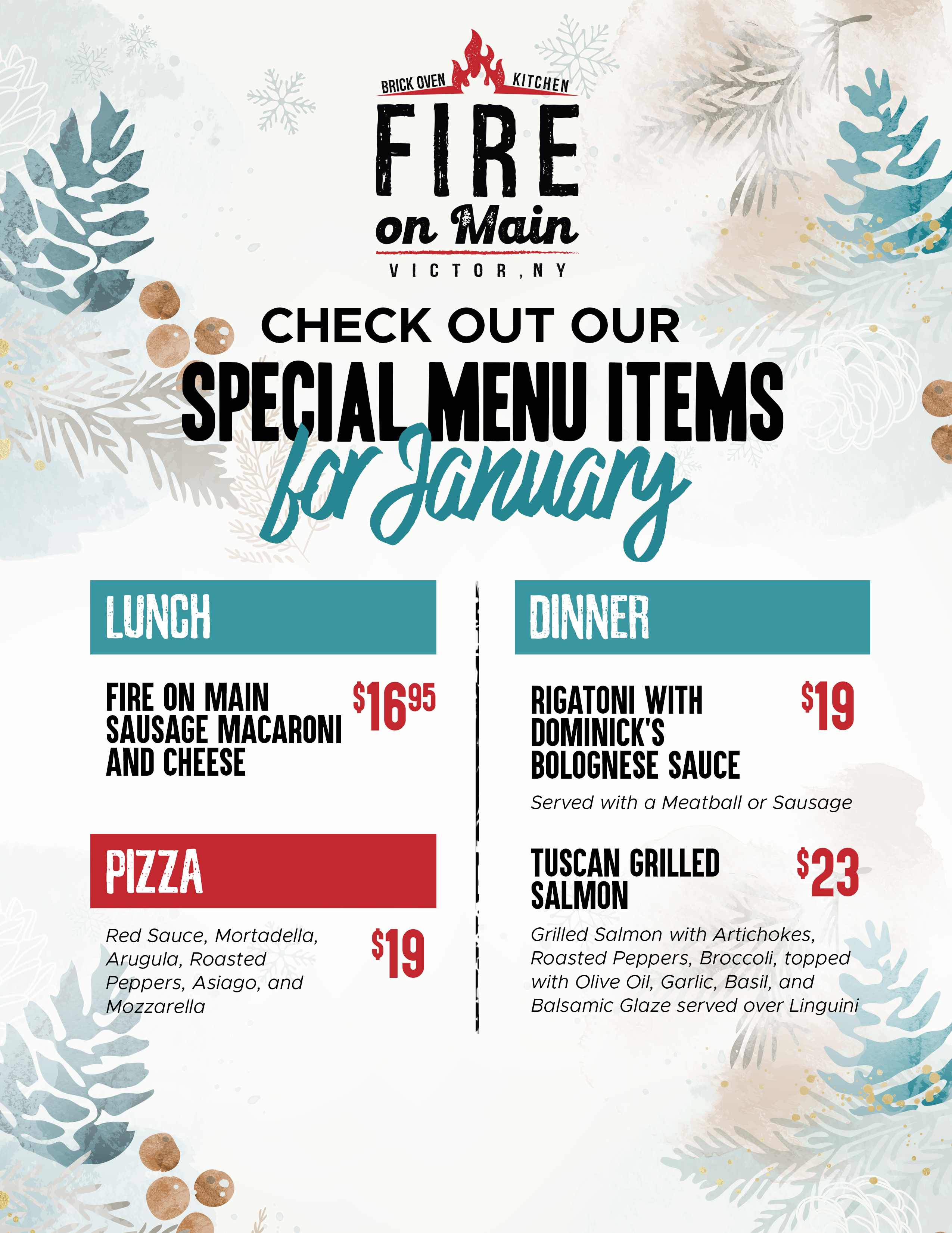 lunch dinner pizza and dessert specials