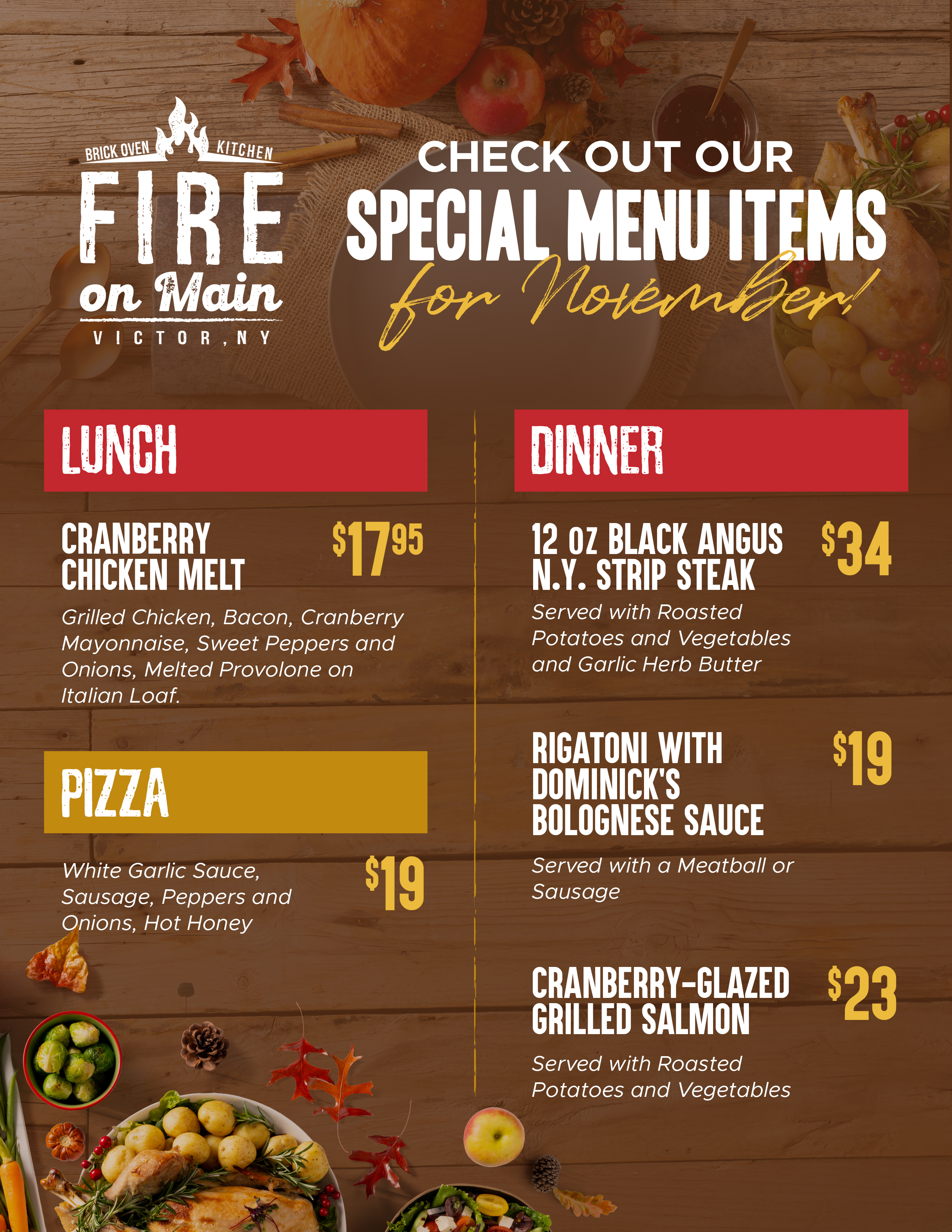 lunch dinner pizza and dessert specials