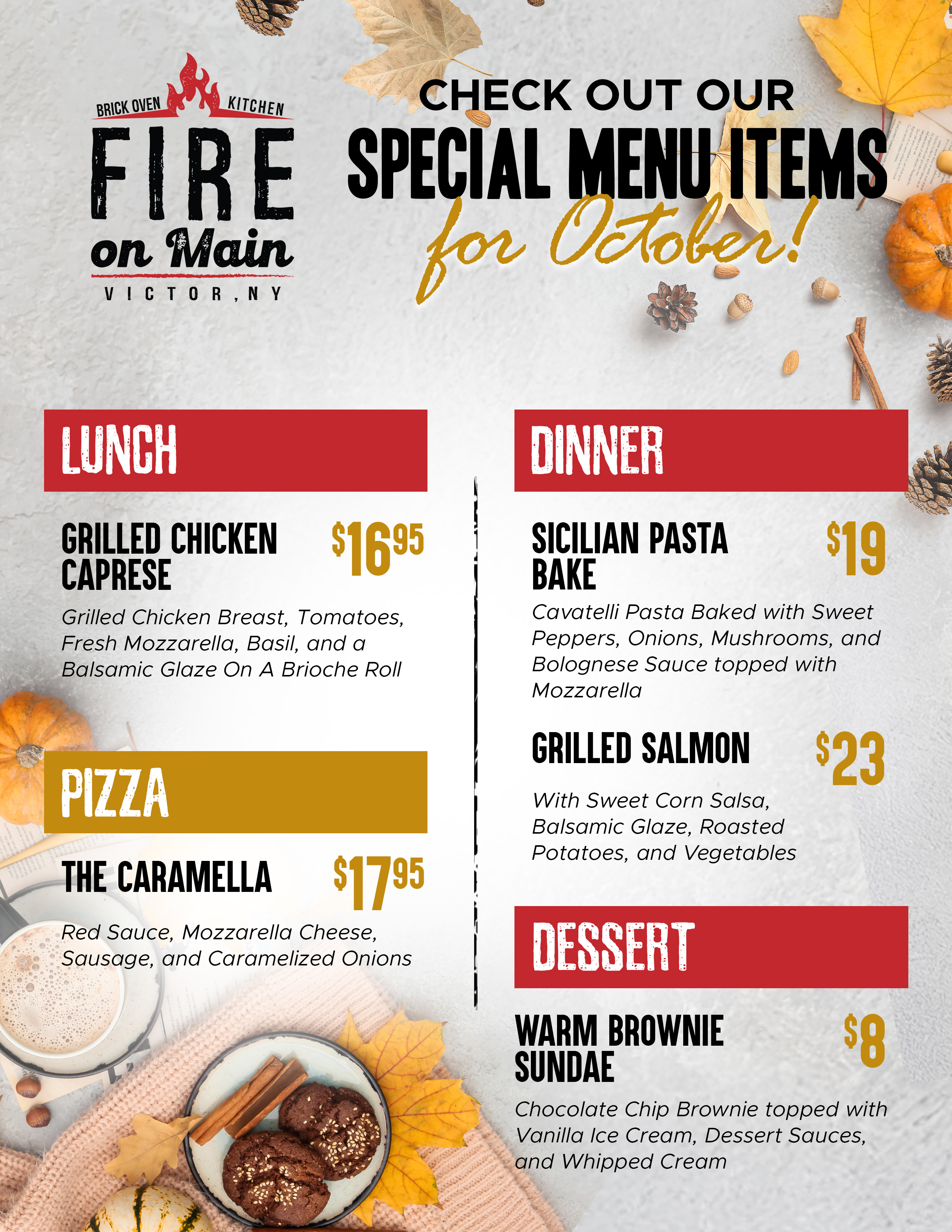 lunch dinner pizza and dessert specials