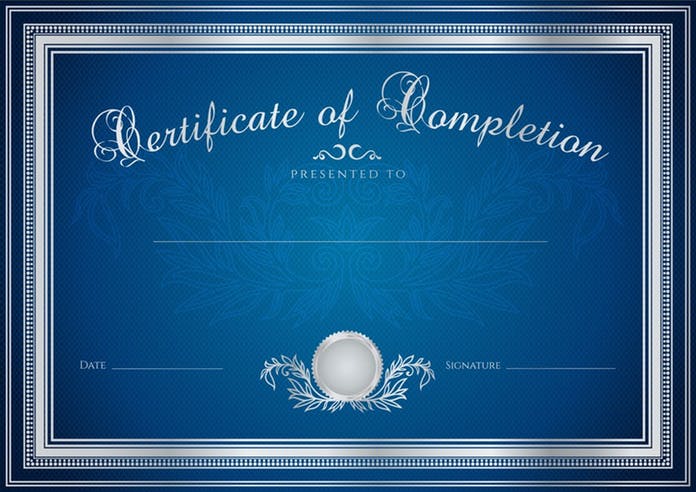 blue certificate of completion