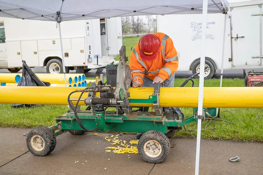 burrows bros digging a trenchless solution in a home yard